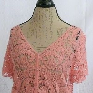 Beautiful Coral Crochet Lace Top Size 2X